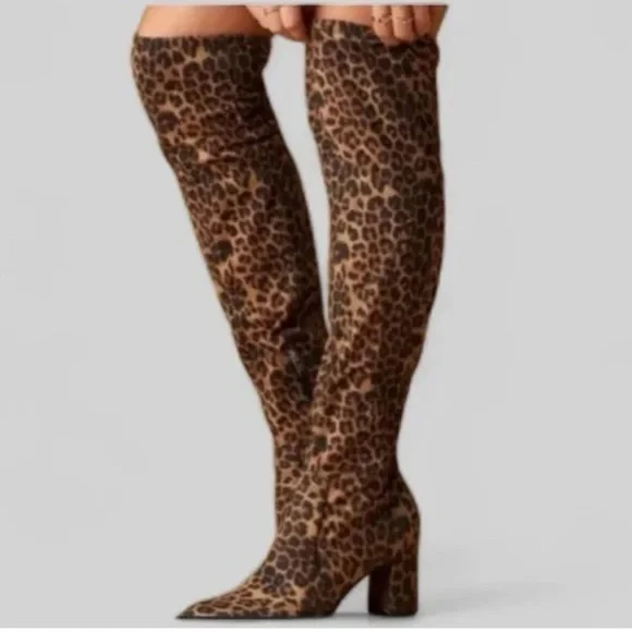 Marc Fisher Leopard Animal Print Over-the-Knee Chunky Heel Boots Size 6 NEW - Picture 1 of 5